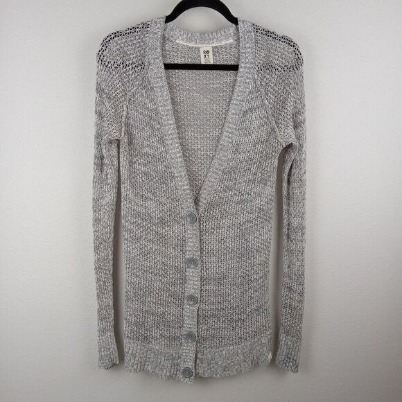 Roxy Long Cardigan Button Up Cotton Gray Oversize Comfy Women's Small - Picture 1 of 7
